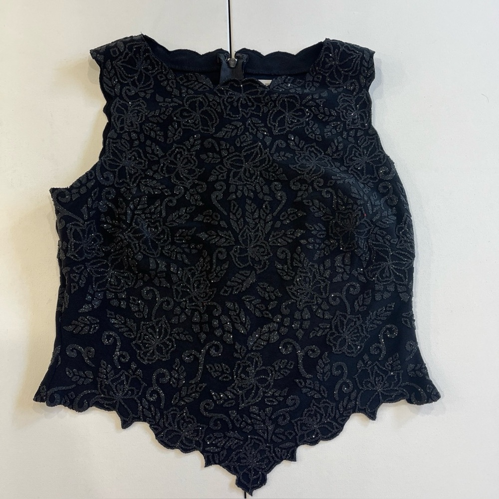Tadashi Black Top Matte Beaded Glitter Zipper Back Closure Stretch Made U.S.A XL